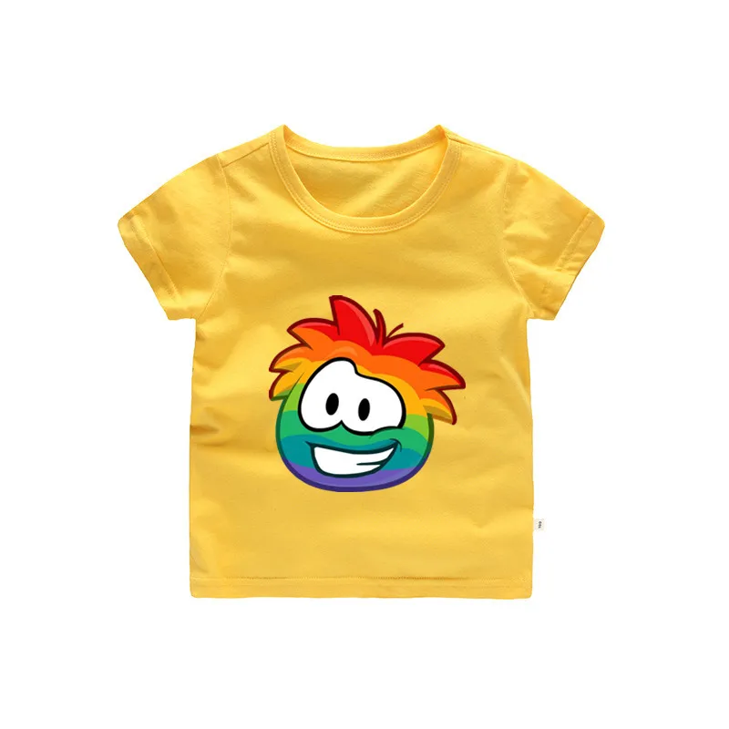 От 2 до 12 лет детский клуб Пингвин Радуга Puffle футболка для маленьких девочек Летнее платье с героями мультфильмов Топы Дети Великий
