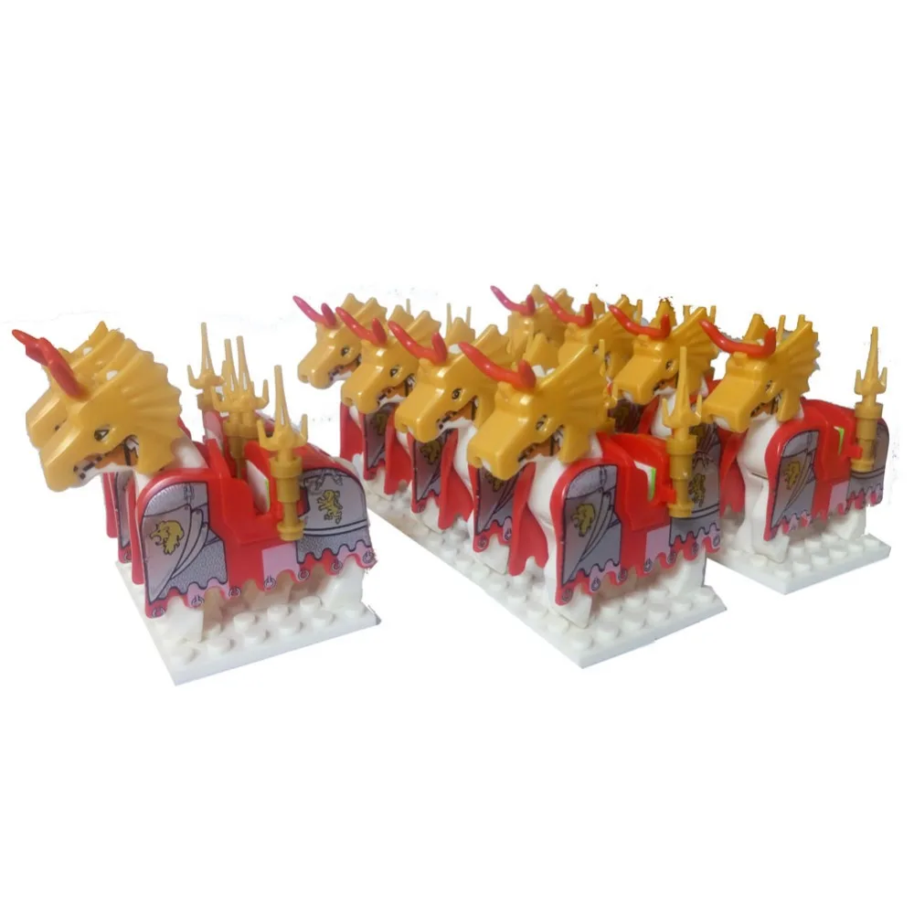 

10pcs Battle Steed Rome Warrior Lion Cavalryman Castle Dragon Knights horse Building Block Knight Brick figure