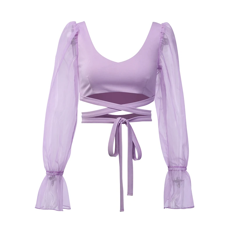 Fannathis, пышные Топы с длинным рукавом и v-образным вырезом, сексуальные кружевные облегающие фиолетовые облегающие футболки принцессы, винтажные милые женские топы
