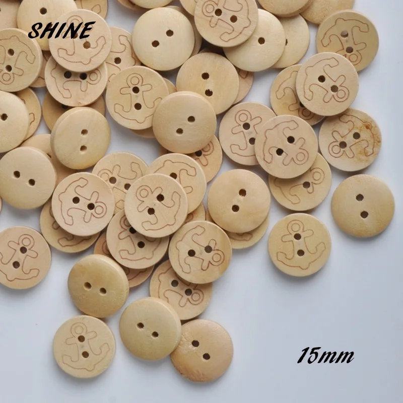 

SHINE Wooden Sewing Buttons Scrapbooking Round Natural Two Holes Anchor Pattern 15mm Dia. 50PCs Costura Botones bottoni botoes