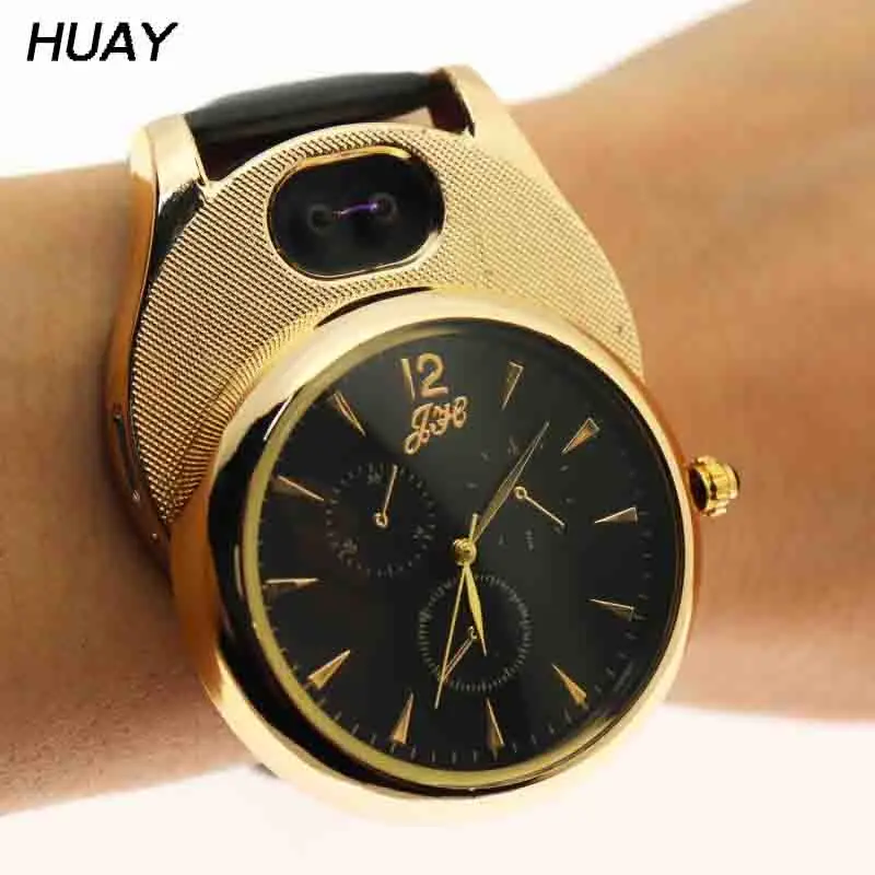 

2018 Lighter watches for Men Casual USB Charging clock Quartz Watch Arc Windproof Flameless Cigarette Lighter Wristwatches JH338
