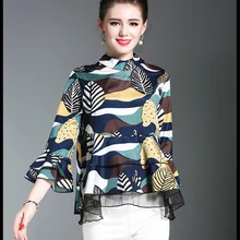 Летние новые модные шифоновые Женские топы с расклешенными рукавами и оборками