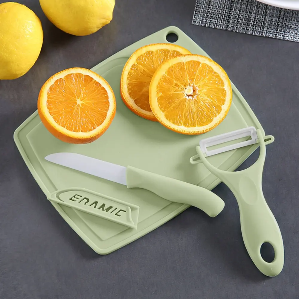 

3pcs/set Handy Kitchen Knife & Cutting Board Set Ceramic Knife Cutting Board Peeler Set of 3 Chopping Board Paring Fruit Knife