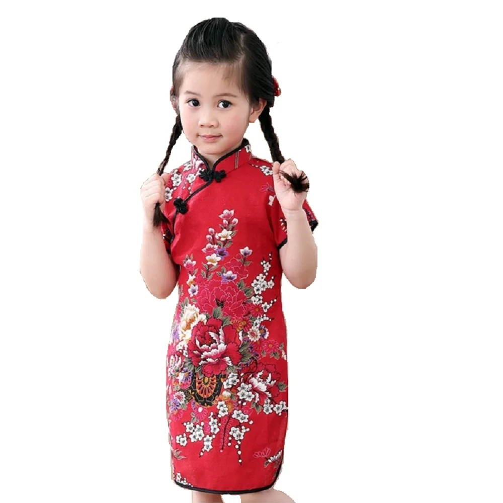 girl baby dresses Rose Floral Baby Girls Qipao Dress Chinese Traditional Chi-pao Fashion New Year Children Dresses Kids Cheongsam Linen Clothes baby girl skirt Dresses