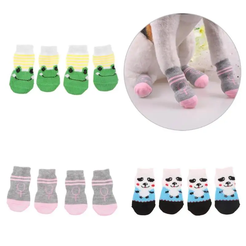 4pcs Non-Slip Pet Socks Dog Foot Cover Teddy Socks Cute Pet Rubber Bottom Anti-Slip Socks Dog Supplies