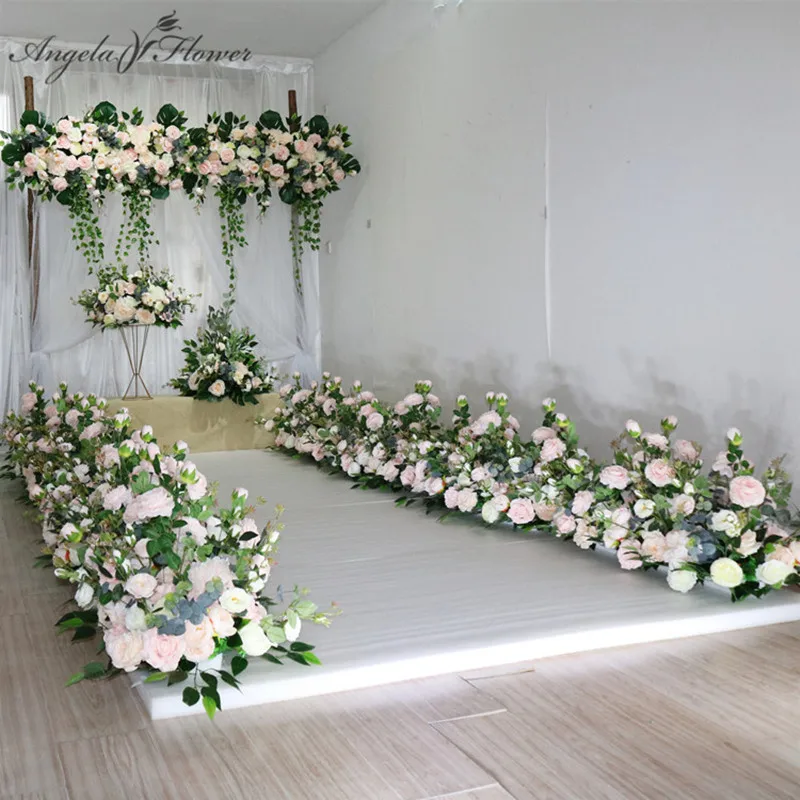 

Customize party wedding decor backdrop arch artificial flower widened high-end green leaf pick flower row arrangement plant wall