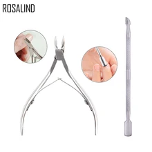 ROSALIND 2 шт. Толкатель для кутикулы инструменты для дизайна ногтей 2 пути Ложка Толкатель из нержавеющей стали кусачки для кутикулы перчатки фреза для удаления мертвой кожи