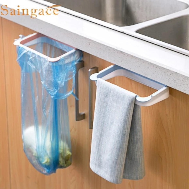 Cheap 1PC Garbage Bag Holder Hanging Kitchen Cabinet Storage Holders Rear Door Garbage Bag Holder Storage Rack Towel dropship feb23