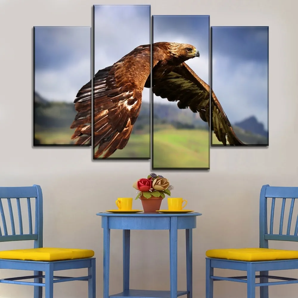 Us 363 48 Offcanvas Art Wall Picture Framework Home Decor Living Room 3 Panels Golden Eagles Flying Hd Printed Animal Poster Modern Painting In