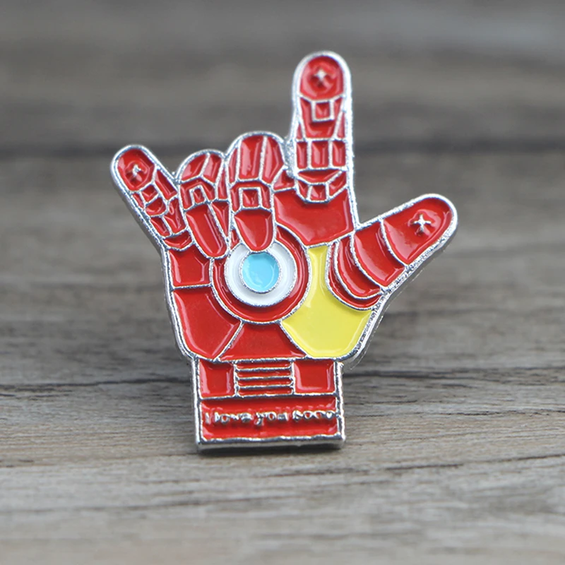 

K256 I Love you 3000 Iron Man's Hand Metal Enamel Pins and Brooches for Women Men Lapel Pin Backpack Badge Denim Brooch Collar