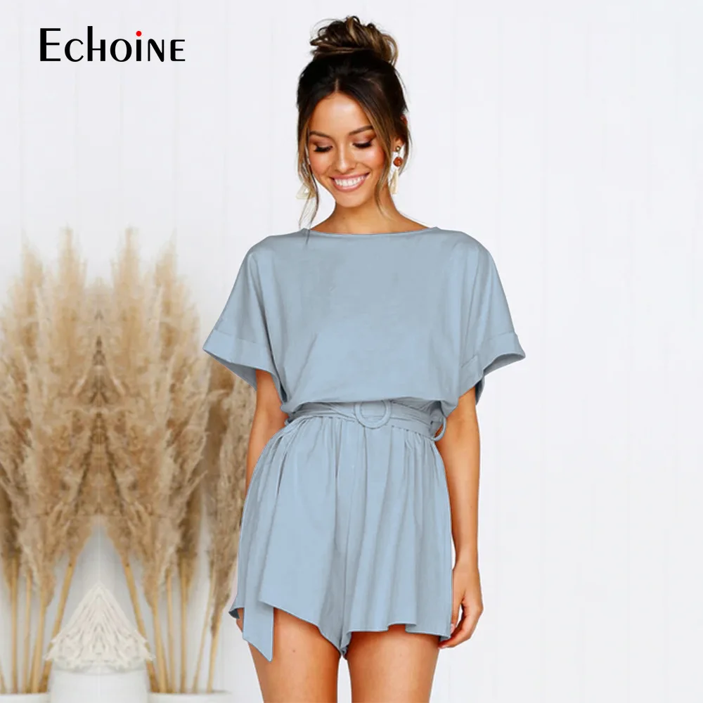 2019 الصيف المرأة عارضة حزام بذلة النساء قصيرة بذلة الإناث حللا والسروال القصير النساء ارتداءها وزرة فضفاض Playsuits