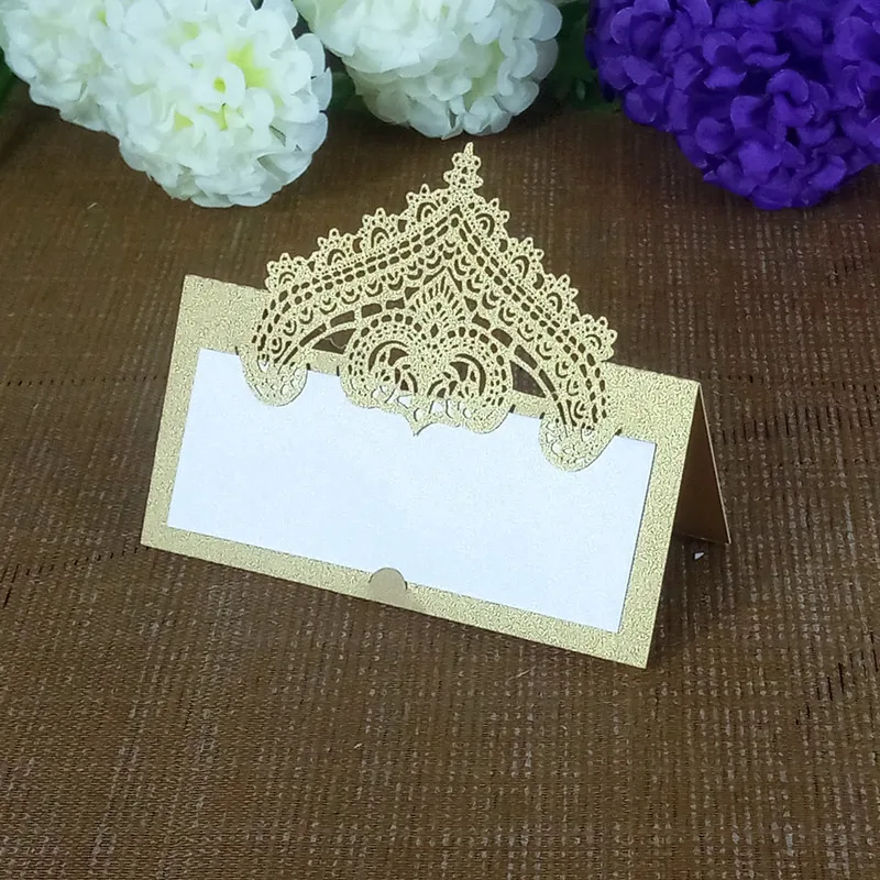 

2017new 10 Pcs Laser Cut Crown Name Place Seat Card Wedding Invitation Table Cards For Party Table Decoration Favor 7ZZ49