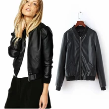 Basic Bomber Jacket Faux Leather Jacket Women 2016 Spring Jacket Women Black Slim Motorcycle Jackets Casual Ladies Streetwear