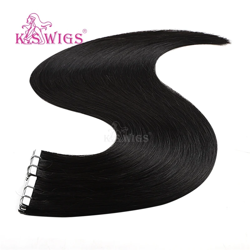 K.S парики 10 шт. прямые человеческие волосы Remy из уток кожи с двойным нарисованным сердечком невидимая лента для наращивания волос 16 ''20'' 24'' - Цвет: # 1B