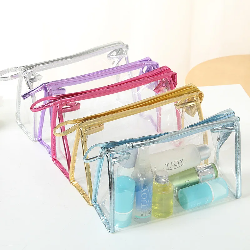 

10pcs/lot Five Colors Transparent PVC Cosmetic Bag Clear Portable Make up Bag Multifunction Storage Bag Of Envelope 23.5x5x15cm