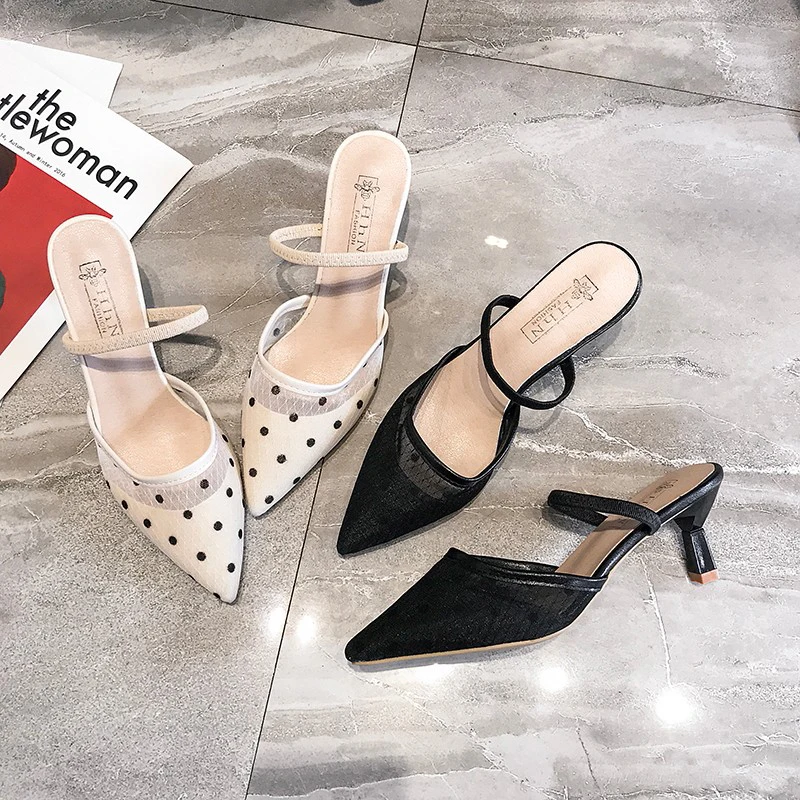 

Handmade Sexy Mesh Openwork Slippers Women Shoes Summer Thin Heels Pointed Toe Mules Shoe Female Slides Breathable Half Sandal