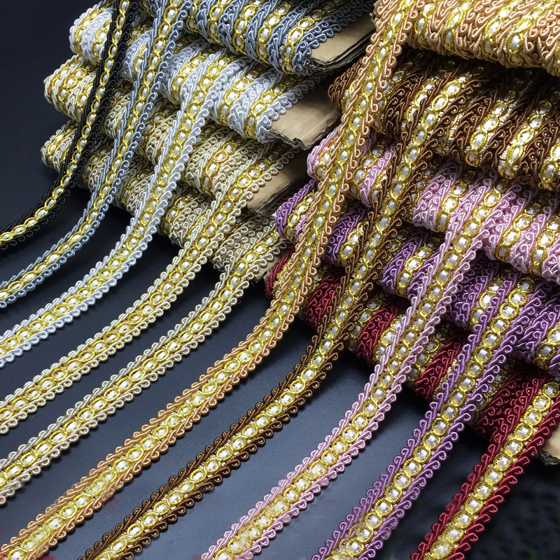 13Yards Gold Black Bullion Centipede Lace Trim Diy Accessory Wavy Webbing Braided Lace Edge for Cushion Curtain decoration