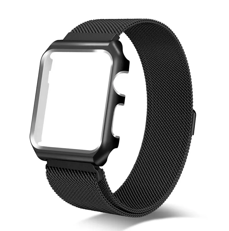 black Корпус+ Миланская петля для Apple Watch 38 мм 42 мм 40 мм 44 мм ремешок из нержавеющей стали iwatch series 4 3 2 1 браслет металлический ремешок - Цвет ремешка: black