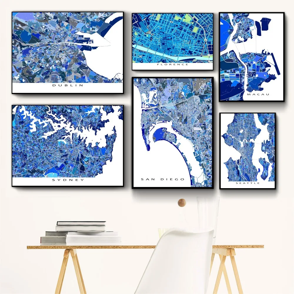 City Map Blueprint Minimalist Style Poster And Print Canvas Art