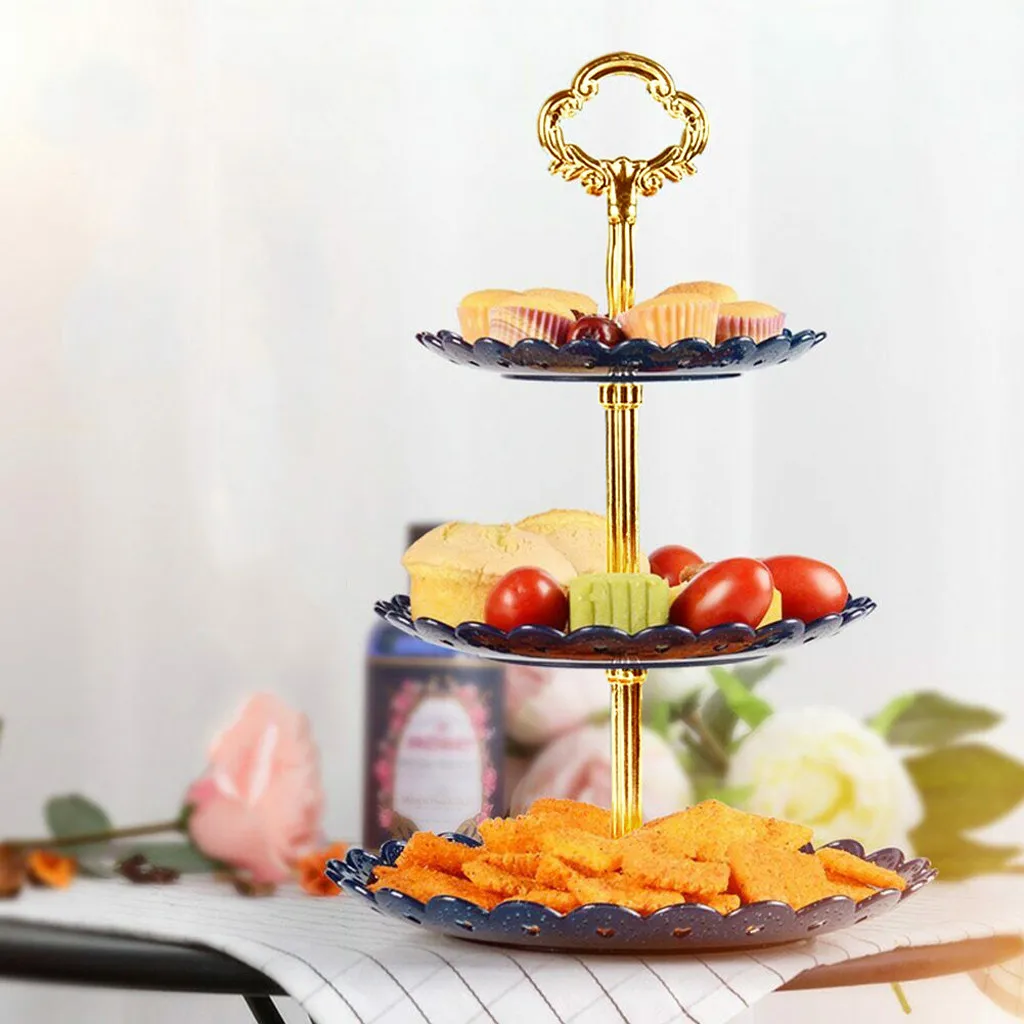 

1PC 3-Tier Cupcake Display Stand Cake Rack Wedding Event Party Round Tower Plate Dessert Organizer Home Desktop Decorations