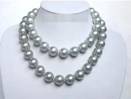 

FREE SHIPPING HOT sell new Style >>>>> Genuine 16mm round gray south sea shell pearls necklace
