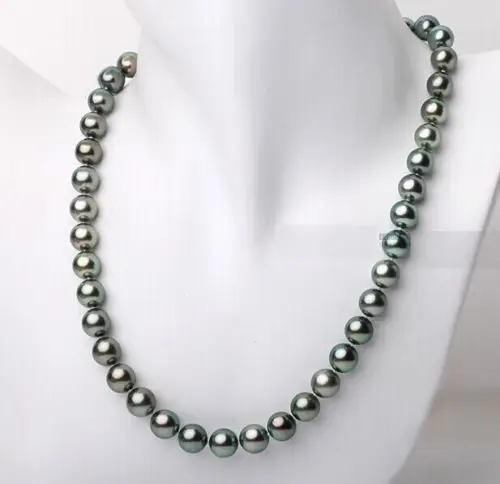 

Hot selling free shipping*******Stunning 17" 8-9mm Tahitian genuine black peacock blue green pearl necklace