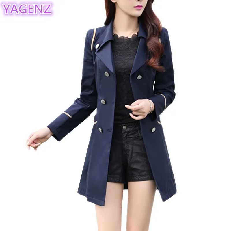 

YAGENZ Women Trench Coat Autumn Clothing Windbreaker Long Coat Fashion Plus size Coats Double breasted Temperament Windbreaker90