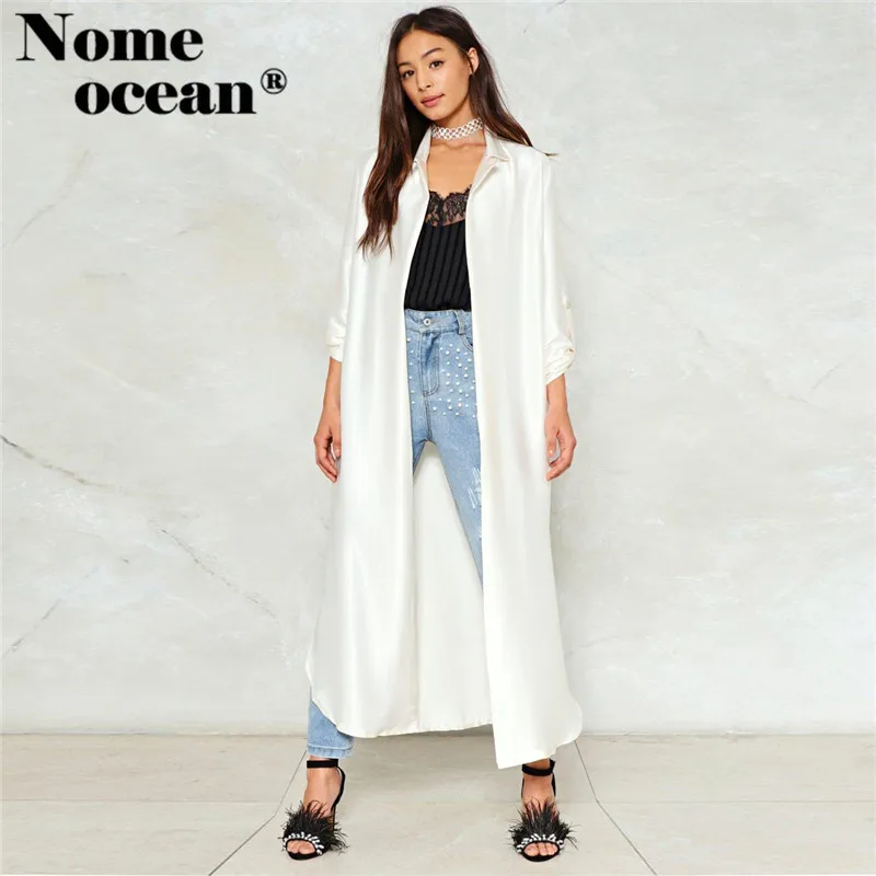 No Button Trench Coats Silky Solid Color Women Coats 2017 Autumn