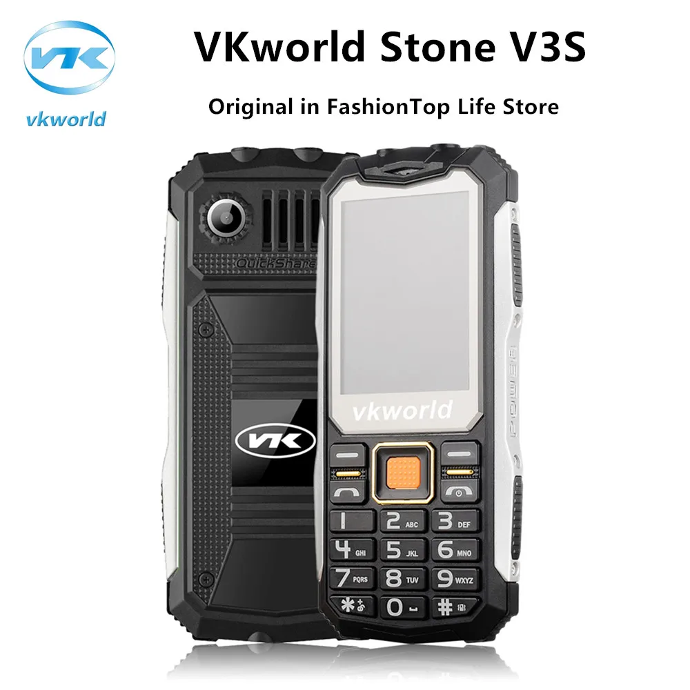 Original Waterproof Shockproof Dustproof Mobile Phone VKworld Stone V3S Physical Keyboard Dual SIM LED Lights Elder