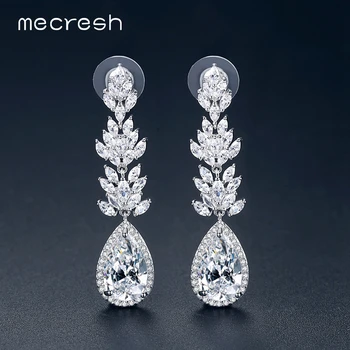 

Mecresh Luxury Clear Teardrop Bridal Dangle Earrings Sparkling Cubic Zirconia Women Wedding Earrings 2019 Fashion Jewelry EH1121