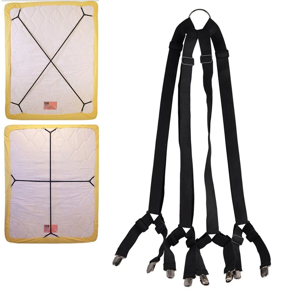  1 Set Crisscross Adjustable Bed Fitted Sheet Straps Suspenders Gripper Holder Fastener Clips Clippe