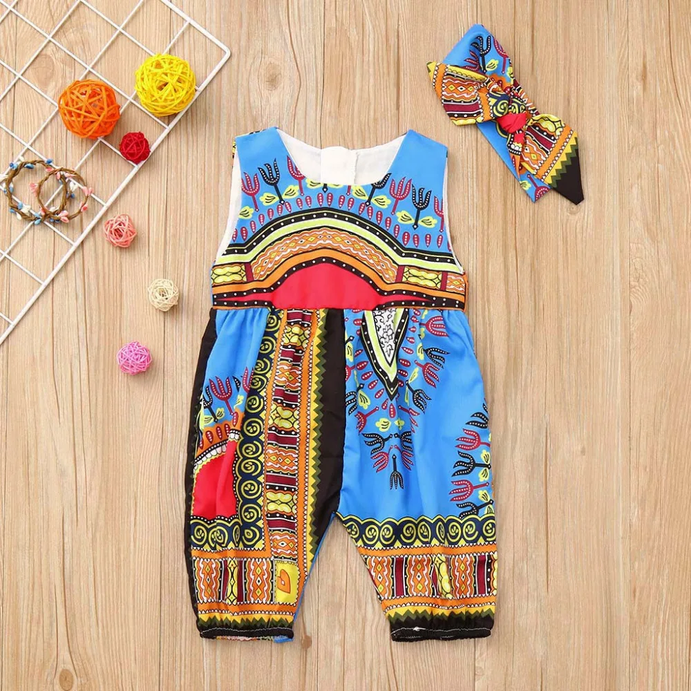 2019 أكمام الأفريقي رومبير طفل الوليد الاطفال الطفل أطقم ملابس للفتيات الملابس طباعة رومبير بذلة طفلة ملابس الصيف