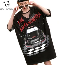 Весенняя женская Новая повседневная модная футболка с коротким рукавом и буквенным принтом, с v-образным вырезом, дизайн гоночного автомобиля, Свободная Женская футболка YZH130