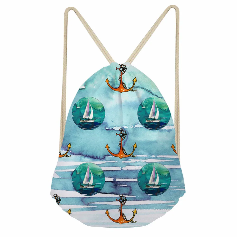 

ThiKin Drawstring Bag Women Men Canvas Travel Storage Package Leaves Printing Teenager Schoolbag Light Shopping Backpack