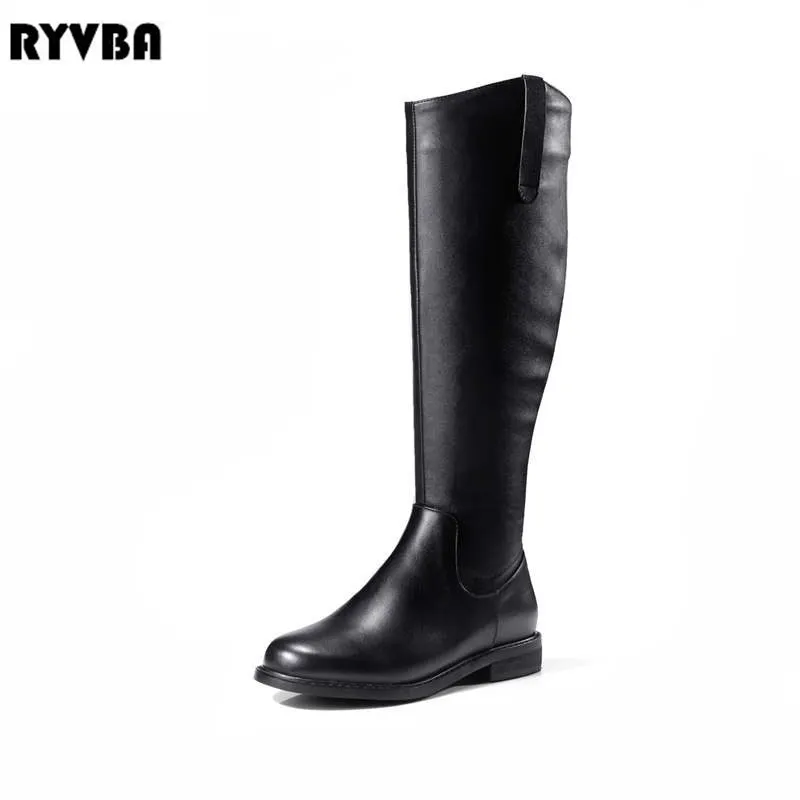 

RYVBA women genuine leather knee high boots woman autumn winter thigh high boots womens blacK ladies 2018 roud toe shoes