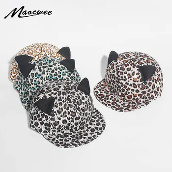 

Summer Children Casual Outdoor Sun Hat Hip pop Caps Leopard Pattern Kids Baseball Cap Cat Ears Girls Boy For 1-5 Years Snapback