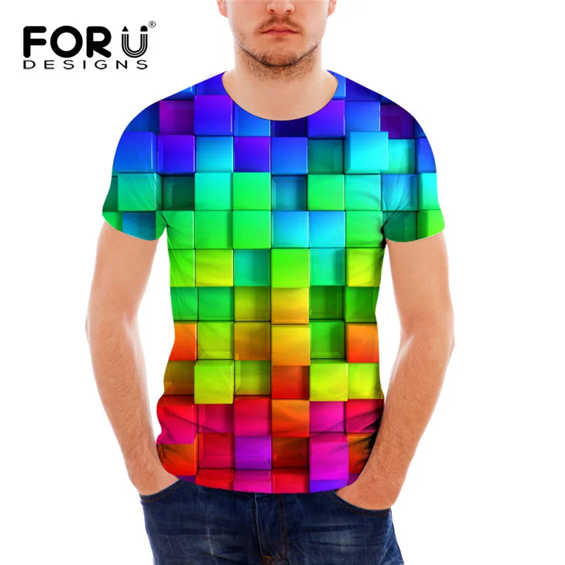 

FORUDESIGNS Cool Colorful Geometric Print Man T Shirt Designer Fitness Bodybuilding Top Tees for Men Casual Comfort Teenager Tee