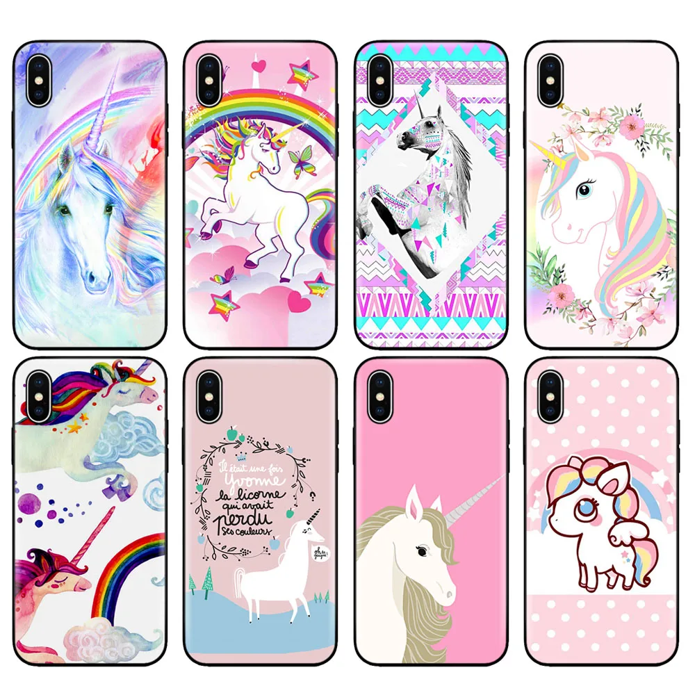 Черный ТПУ чехол для iphone 5 5s SE 2020 6 6s 7 8 plus x 10 XR XS 11 pro MAX Радужный прекрасный единорог