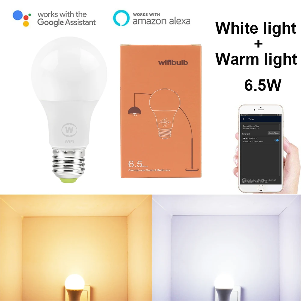 

2 Color WiFi Smart Light Bulb NO RGB White Light and Warm Light Only Work with Alexa and Google Assistant Home Automation