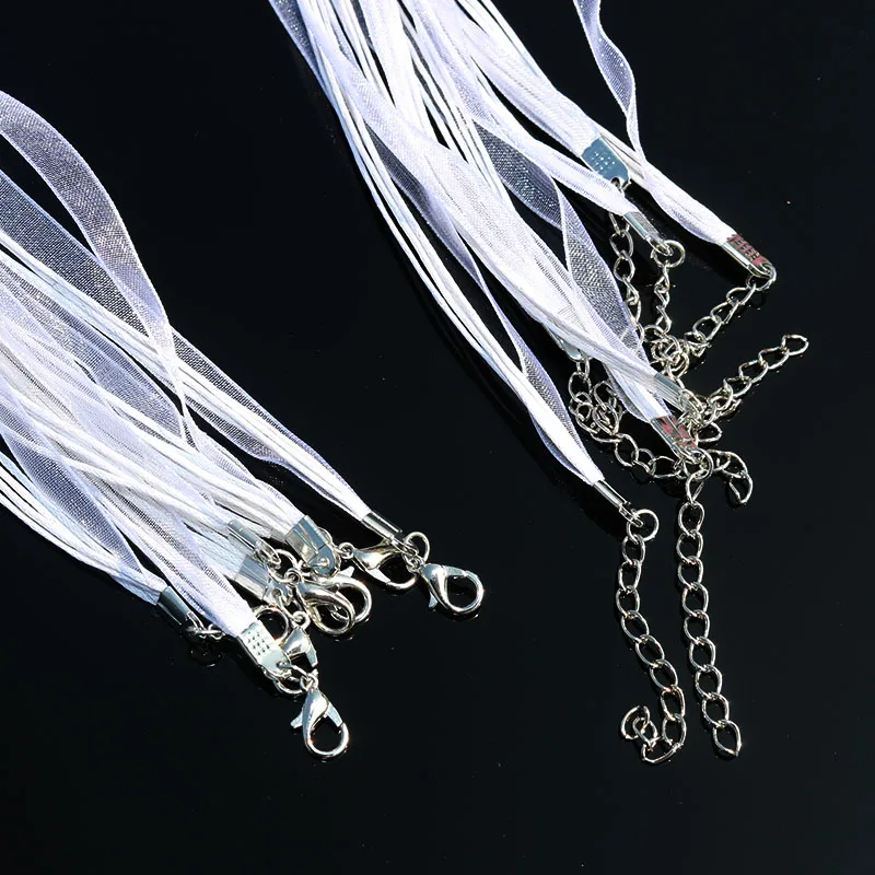 100 шт 18 дюймов белый шелк органза вуаль лента шнур ожерелье регулируемая застежка Лобстер модные пряжки