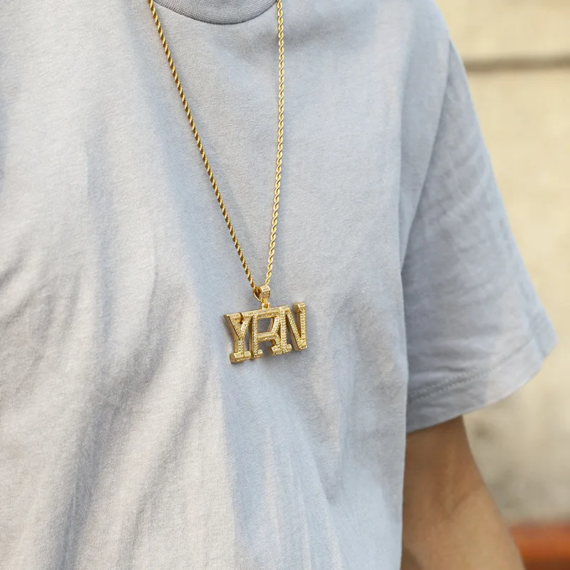 Iced Out YRN ожерелье с кулоном и буквой с золотой цепочкой AAA циркон Новое поступление мужские ожерелья хип хоп ювелирные изделия