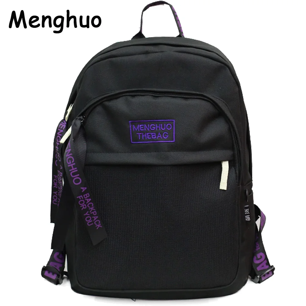 

Menghuo Casual Unisex Boys Women Backpack Personality Letters Ribbons Backpack Mochila Big Students School Bag Girls Travel Bag