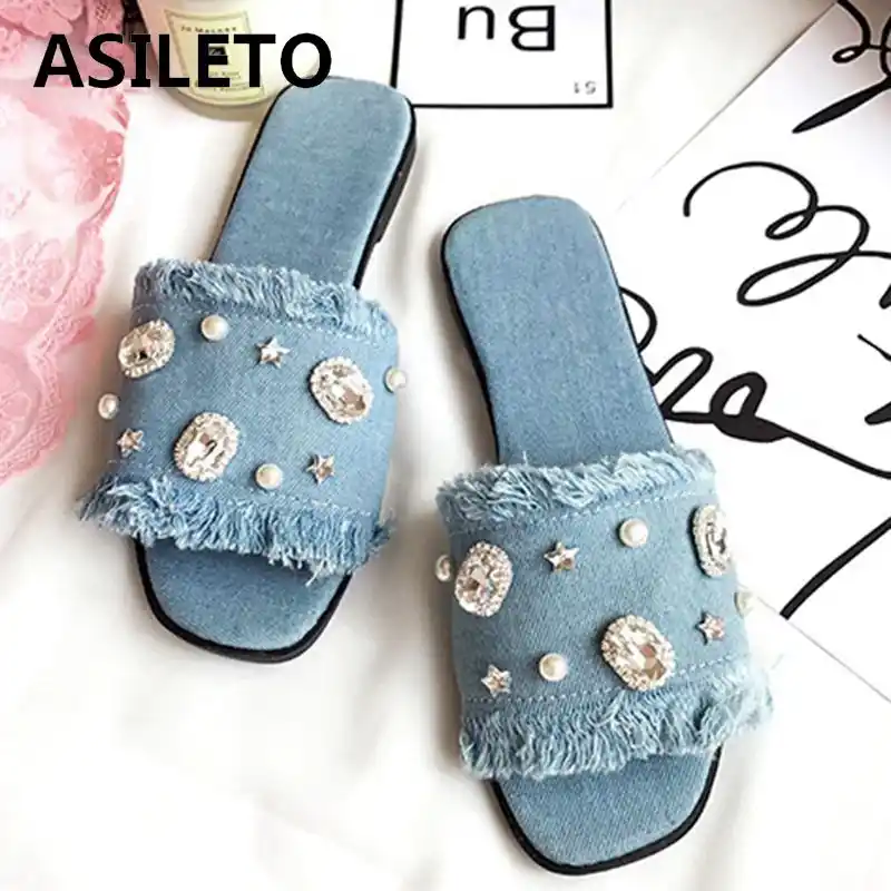 denim and rhinestone shoes