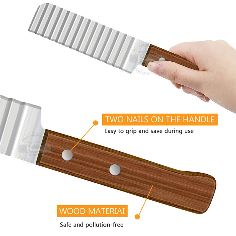 Vegetable Cutter KONCO Wave Potato Cutter Slicer Stainless Steel French fries Cutter Fruit Vegetable Carrot Edged Knife Tools Kitchen Gadget