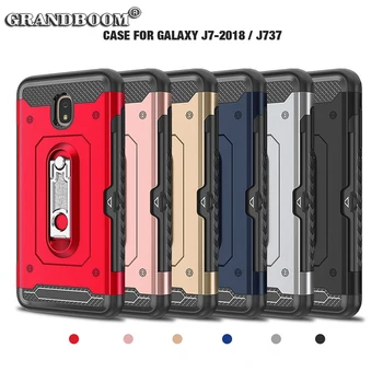 

50pcs Card Holder Slot With Metal Kickstand Case For Samsung J3 J4 J5 J6 J7 J8 2018 Dual Layer Soft Rubber Hard PC Back Cover