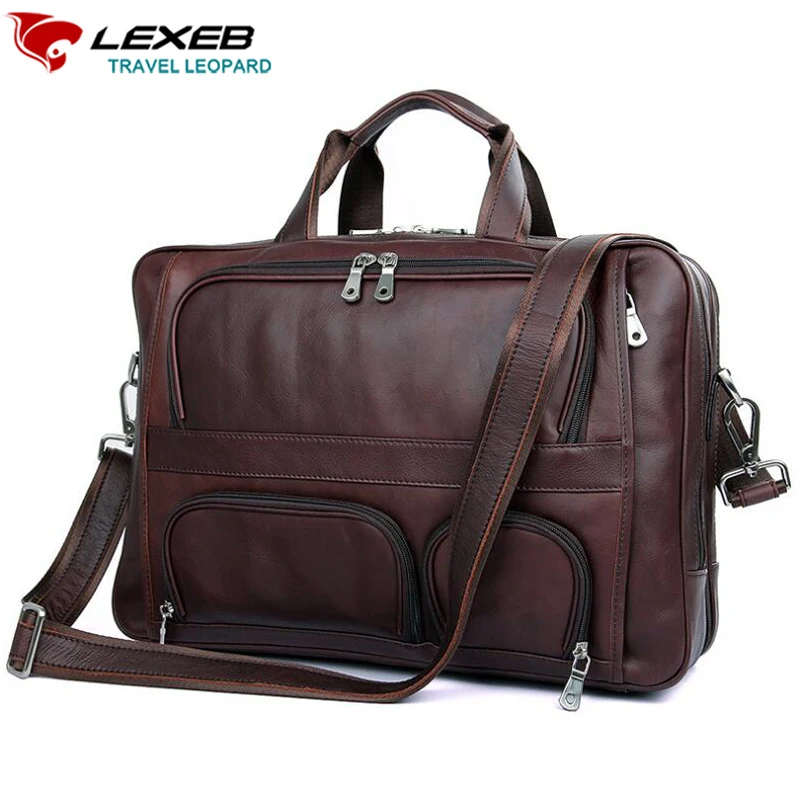 LEXEB Leather Laptop Bag, Lawyer Briefcases Solid Fits 17.3 Inches