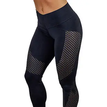 

Women Mesh Spliced Skinny Leggings High Waist Yo-ga Leggings Slim Workout Trousers