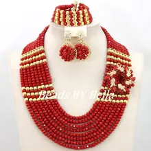 Горячий Красный Кристалл Бусины Цепочки и ожерелья Свадебный комплект ювелирных изделий в африканском стиле Бусины комплект ювелирных изделий Модные женские туфли комплект ювелирных изделий aby008