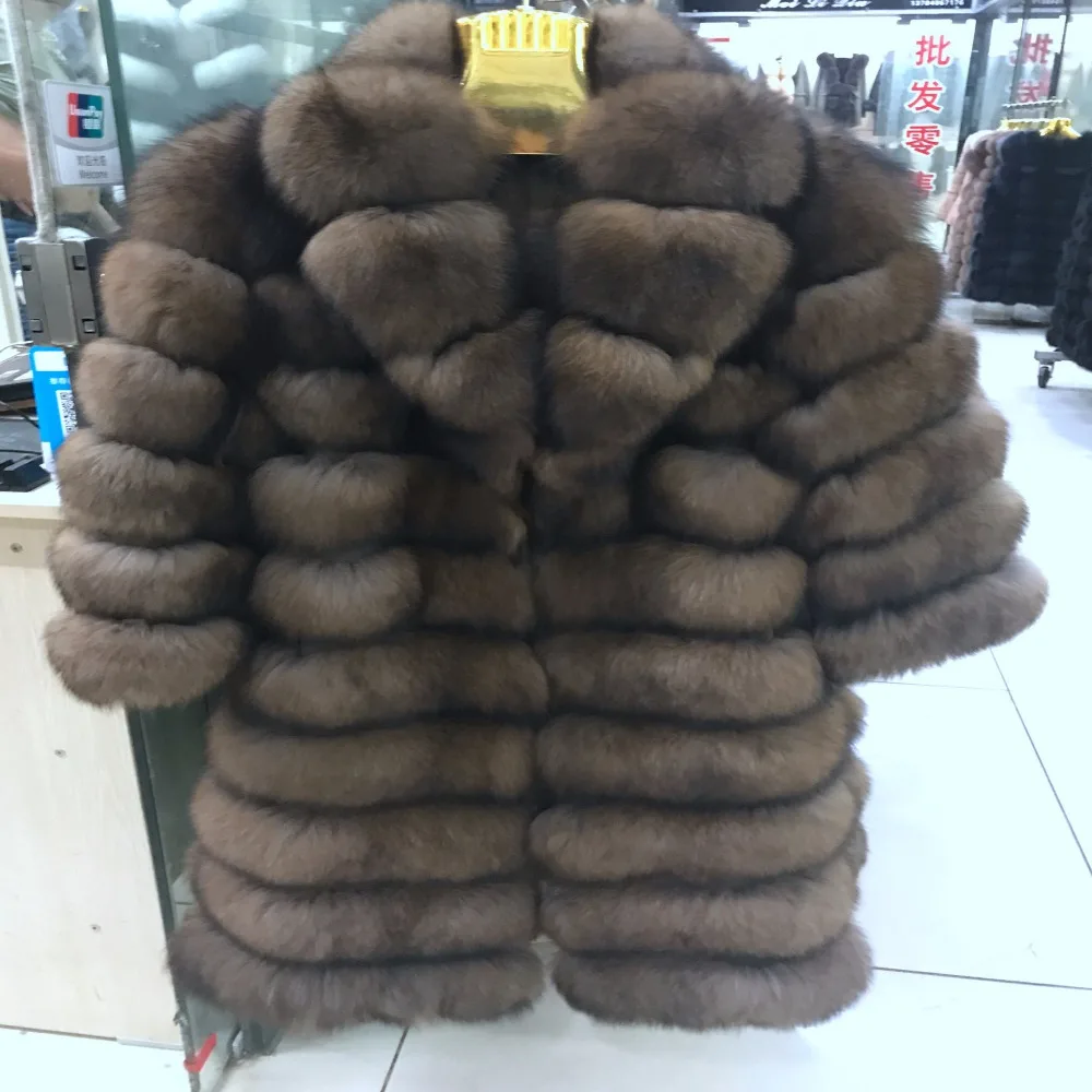 Suit collar Winter Real Fox Fur Coat Thick Warm Imitation Sables Women's Light Brown Long Jacket The fox fur Coat