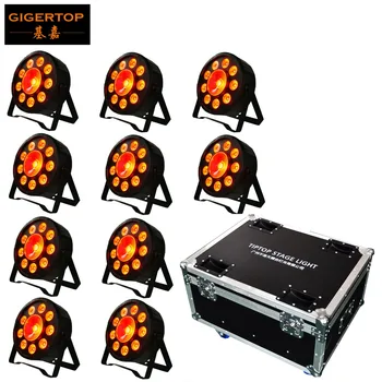 cheap 10IN1 Road Case Pack 9 + 1 2in1 Plastic Platte Led Par Licht Rgb 3IN1 Kleur 6 Dmx Kanalen 3PIN dmx Socket 1 Jaar Garantie